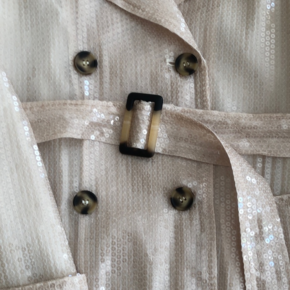 7 For All Mankind Sequin Trench Coat in Nude Beige - Picture 5 of 11